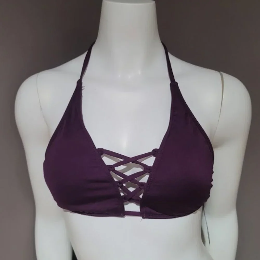 Mossimo Strappy Halter Bikini Top Deep Plum Purple - Picture 2 of 7